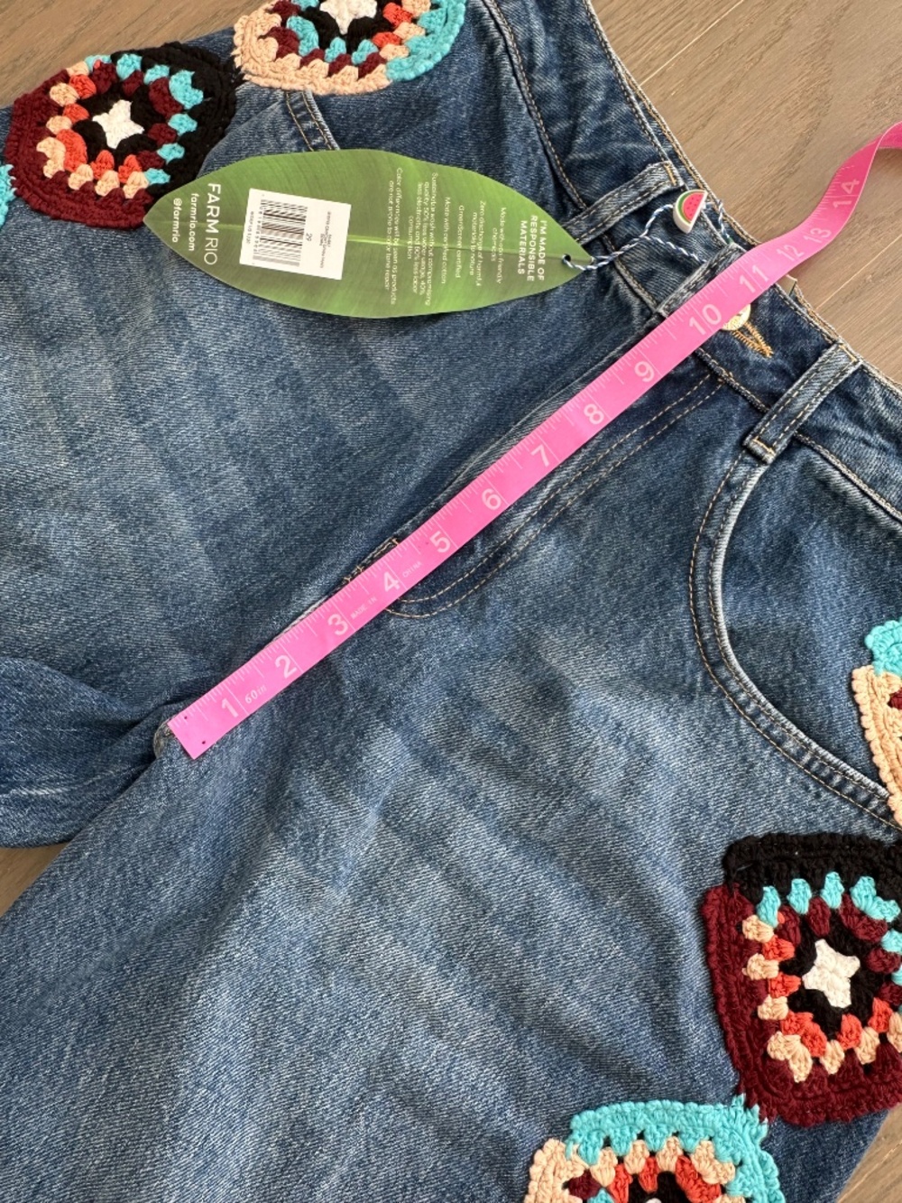 Farm Rio Colorful Stripes Crochet Denim Pants Jeans - Size 29 - With tags - Picture 6 of 8